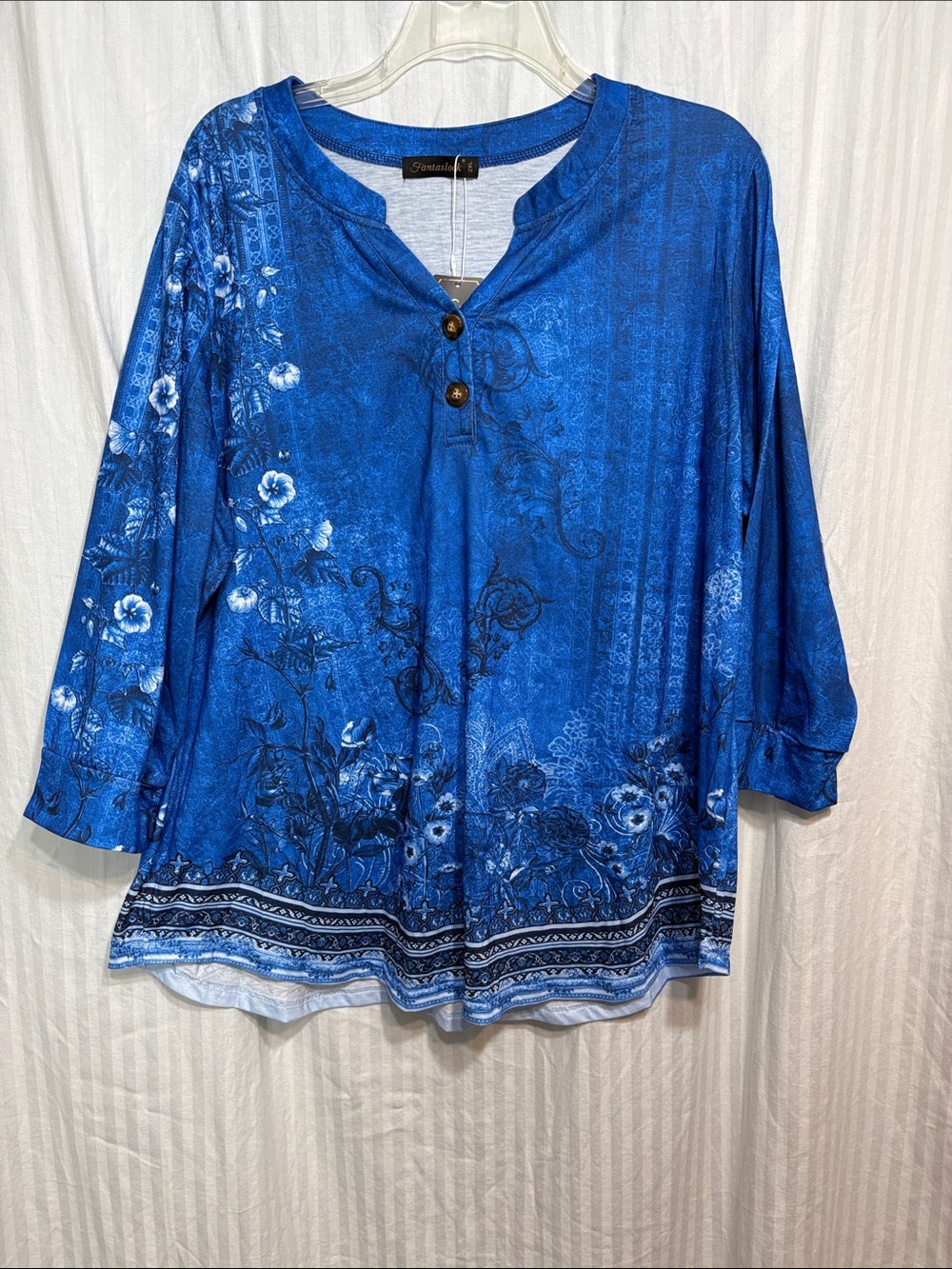 Floral Henley Tunic in Vivid Blue